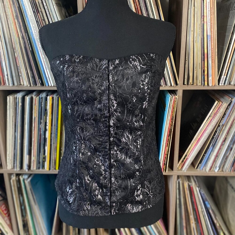 Vintage Black and Silver Hook and Eye Corset by Have Y2k 2000s
